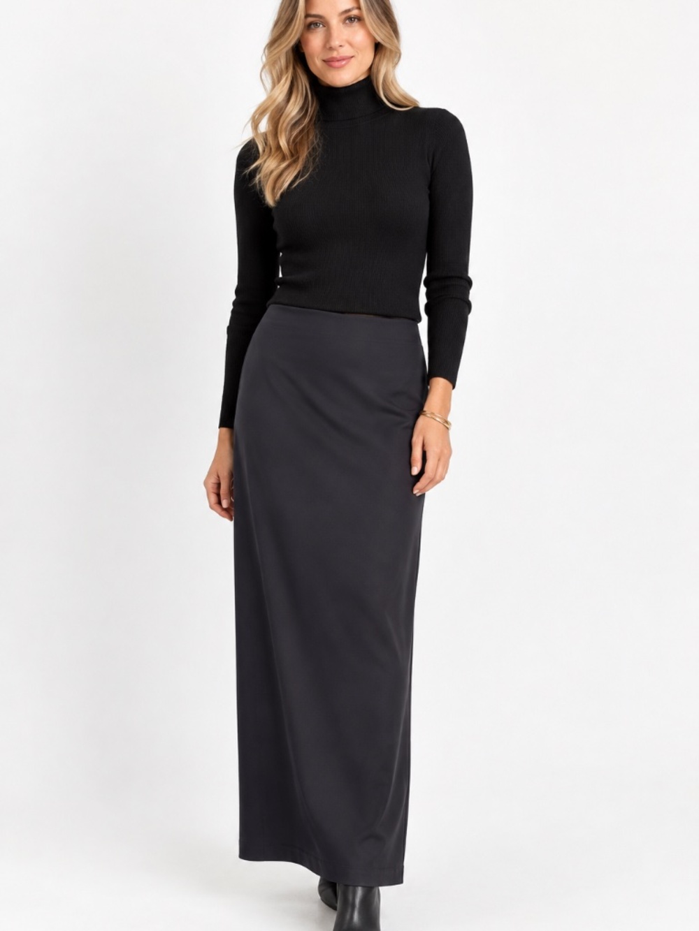 Simpli dark grey maxi column/straight skirt 10 pull on jersey knit luxury chic